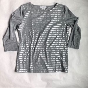 Sequin stripe 3/4 sleeve tee